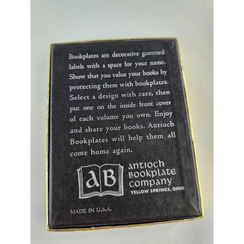Vtg Antioch Ex Libris Cozy‎ Cat Library Books Bookplates Box 50+ Lion Sun Art